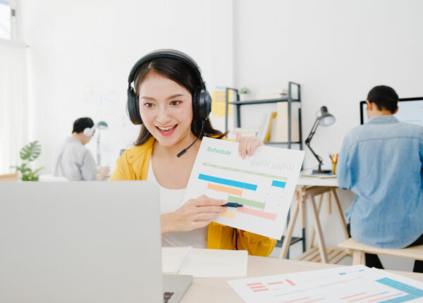 Businesswoman social distancing in new normal