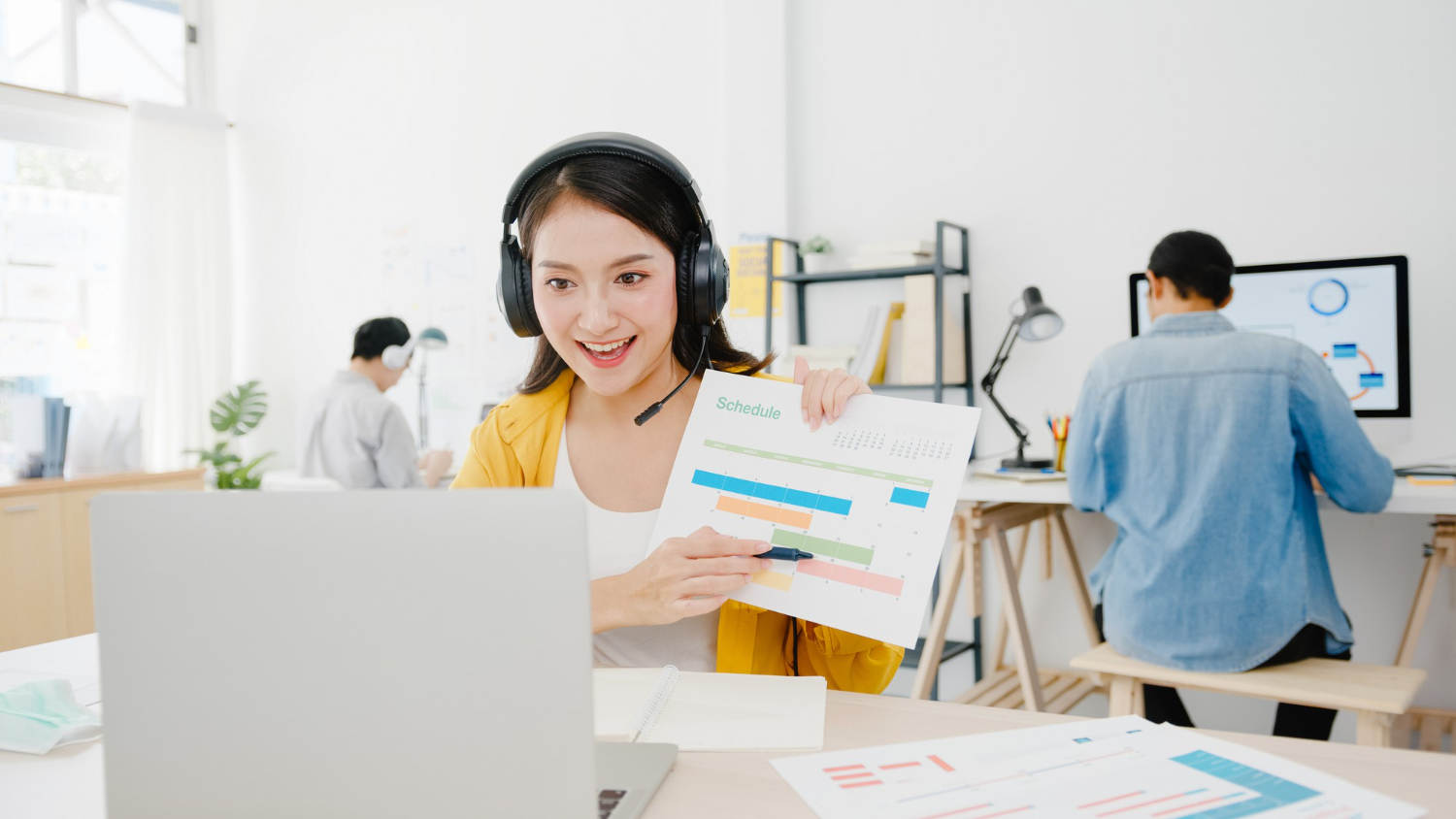 Businesswoman social distancing in new normal